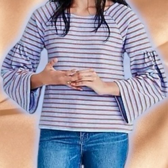 Madewell ‘Shirred-Sleeve Sailor Top’ in “Fragile Periwinkle” Stripe Size XS - Picture 1 of 16